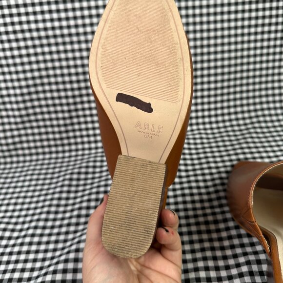 ABLE Rojas Sandal Warm Brown Leather Open Square Toe Block Heel Women's 6 - Picture 5 of 6